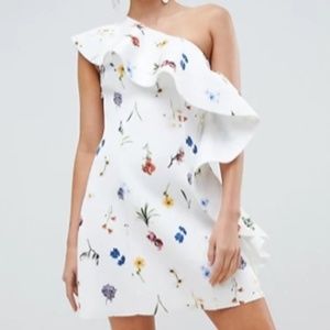 ASOS Floral One Shoulder Ruffle A-line Mini Dress